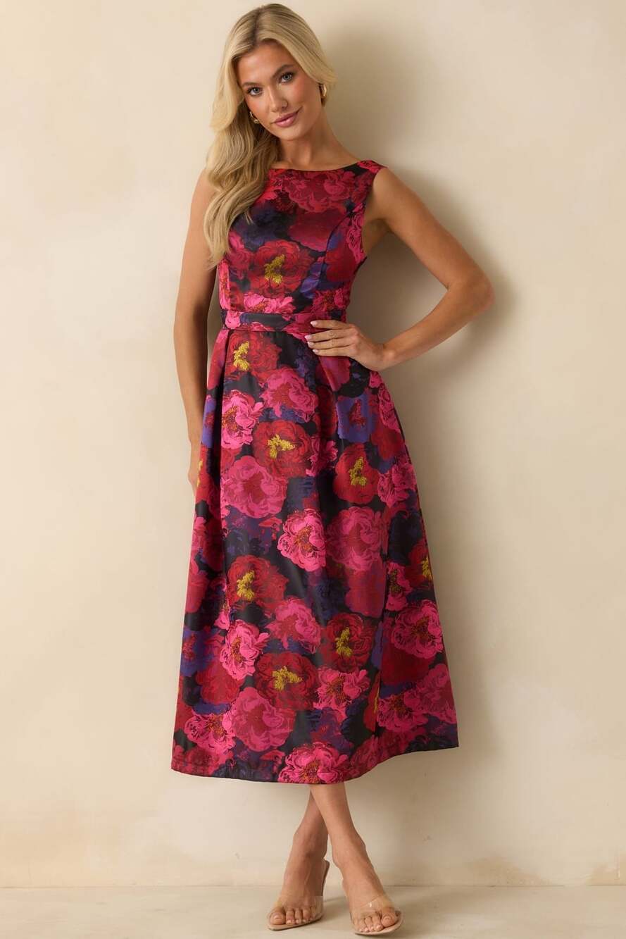 B.RIGHT Sleeveless Floral Jacquard Midi Dress
